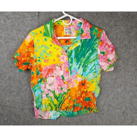 Jams World Shirt Women's Medium Floral Hawaii Rayon USA Button Up - Picture 1 of 9